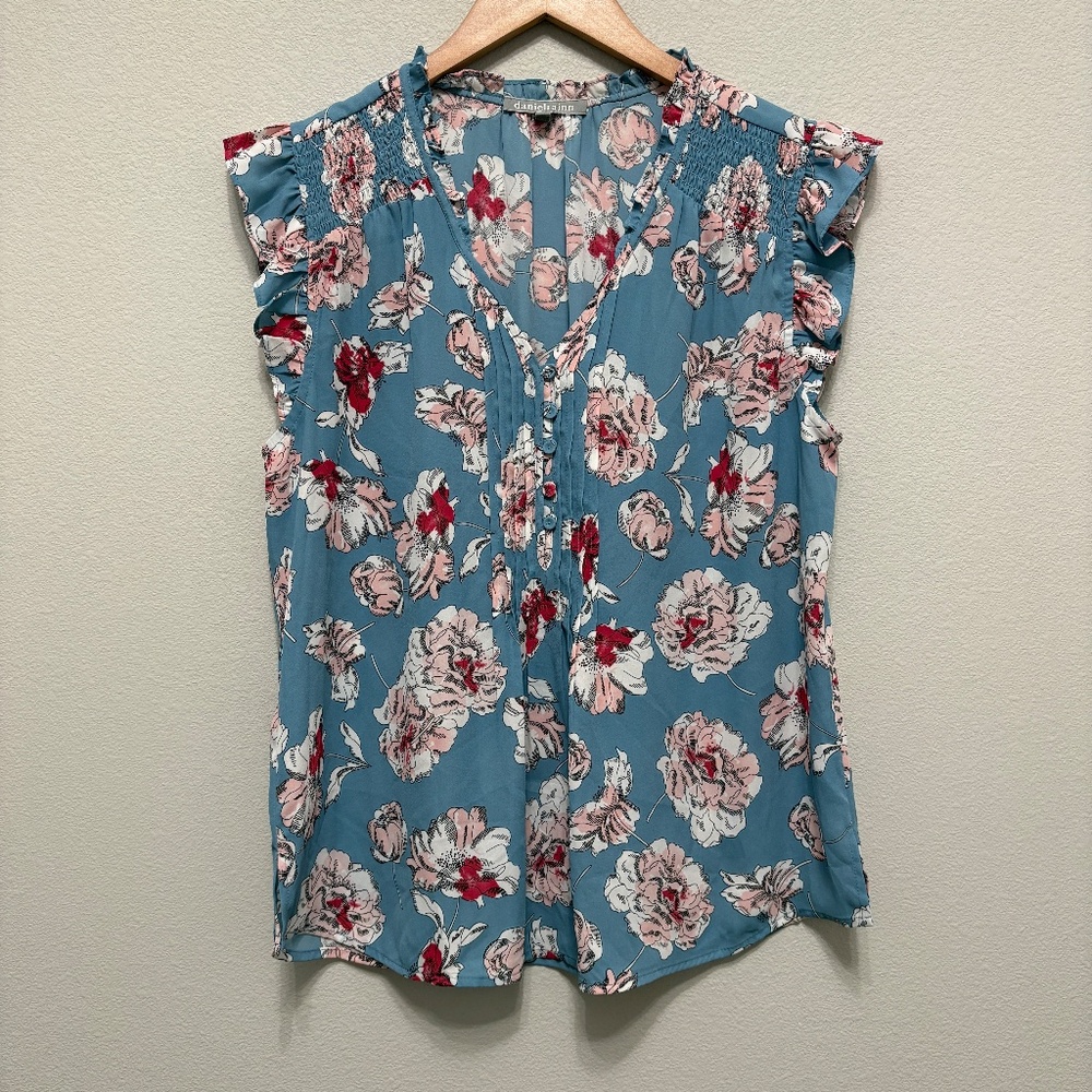 Daniel Rainn Liona Flutter Sleeve Top - Blue Floral, L - Picture 2 of 8